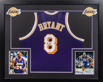 Kobe Bryant Full Name Signed Los Angeles Lakers Jersey In 36x43 Framed Display (PSA/DNA)